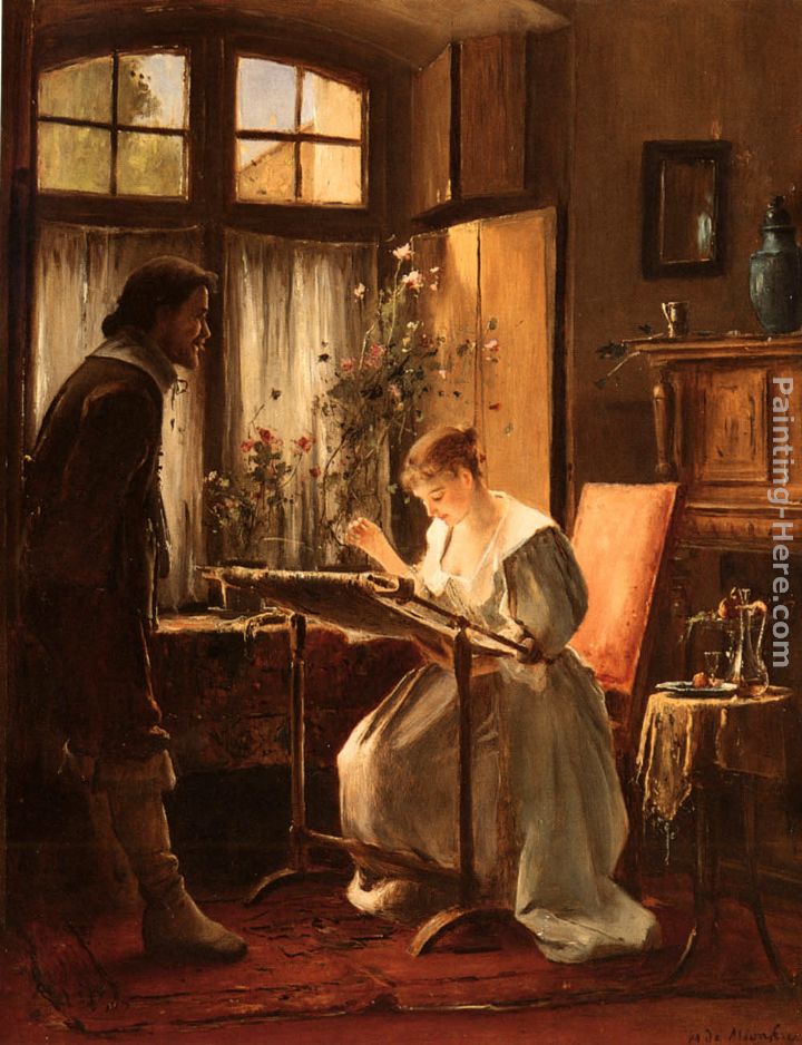 Lady Seated At Her Needlework